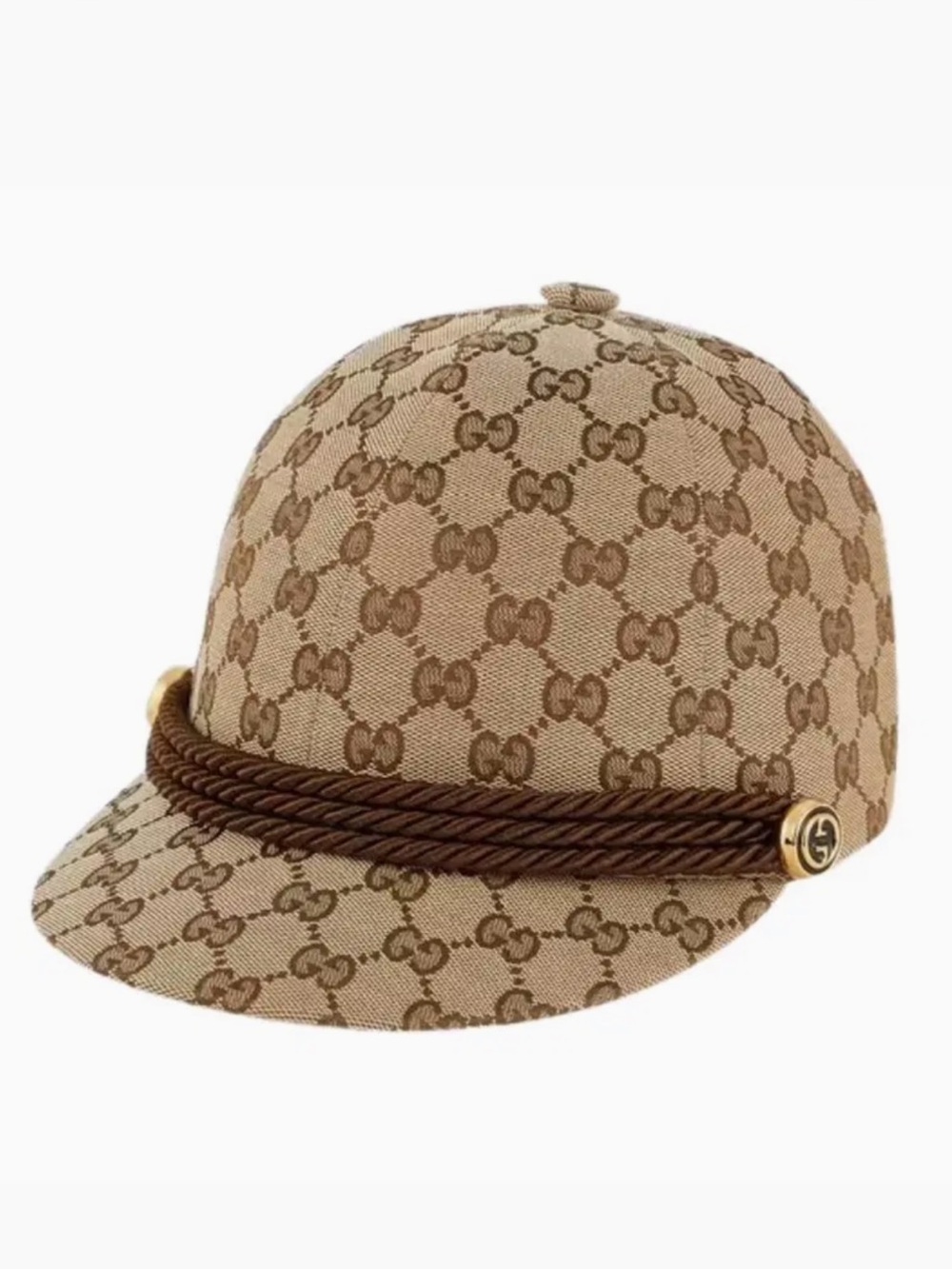 Gucci Beige and Brown GG Monogram Equestrian-Style Cap